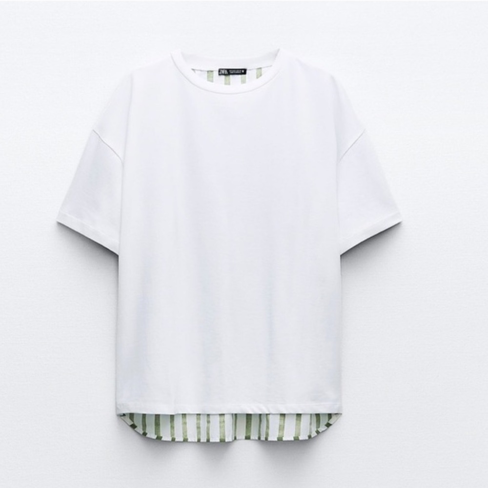 ZARA SHORT-SLEEVED T-SHIRT WITH CONTRASTING STRIPES